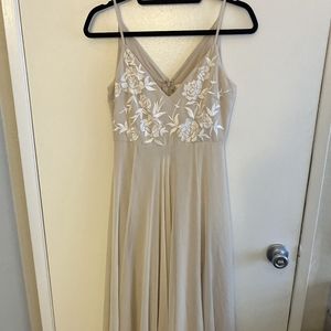 Cream BHLDN Floor length gown with leg slit